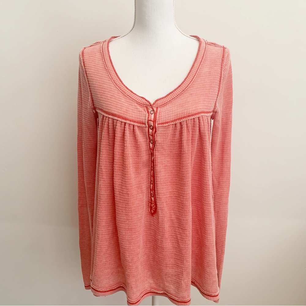 We The Free Kai Henley Waffle Knit Oversized Swing Top Size S